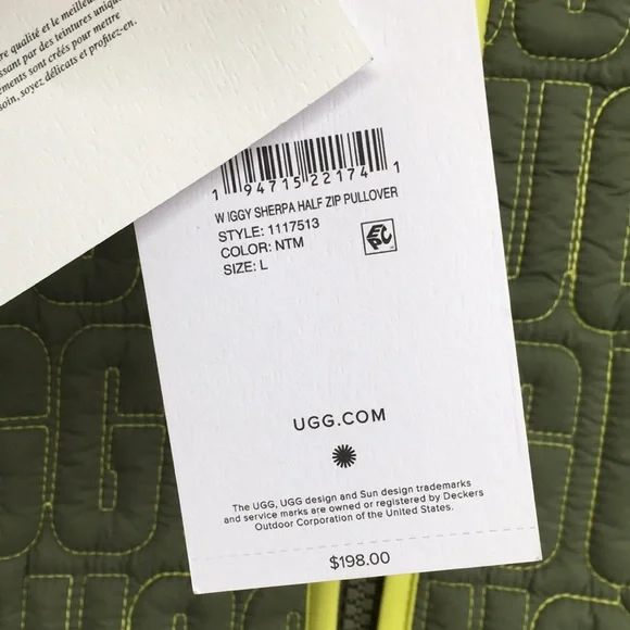 UGG Iggy Sherpa Hooded Half Zip Fleece Pull Over Jacket Olive Womens Large $198 - Picture 5 of 12